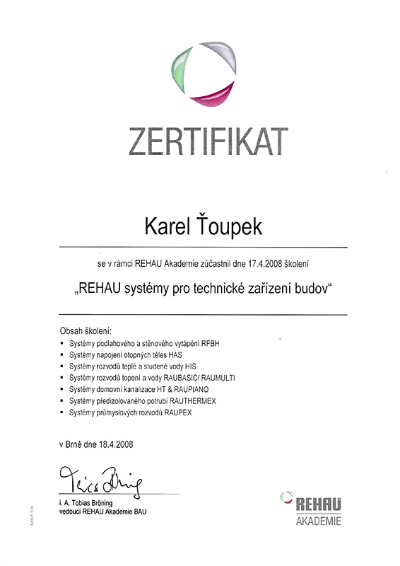 Certifikát Rehau