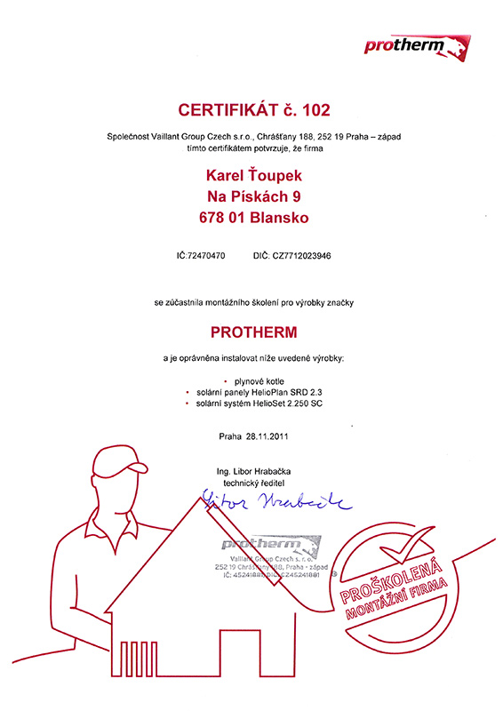 Certifikát Protherm